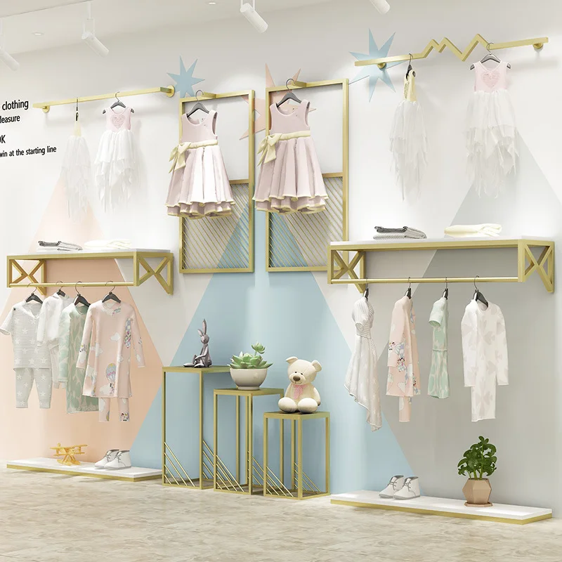 Best Clothes Display Racks metal Clothes Display Hanger Stand wooden Kids Clothing Display Racks Shelf for child boutique store