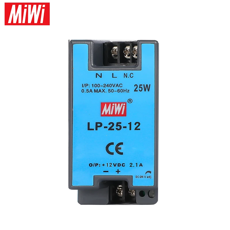 MiWi LP-25-12 Din rail mounted 25W 12v 2a switching power supply plastic CE approved