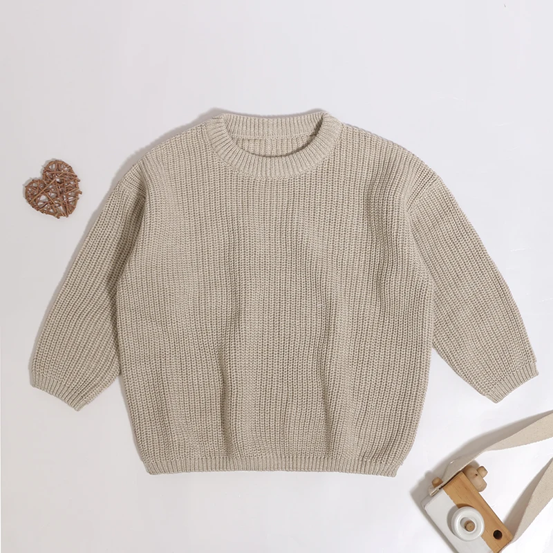 2024 New Products Cotton Kids Boy Girl Spring Autumn Winter Soft Solid Color Long Sleeve Crew Neck Baby Sweater