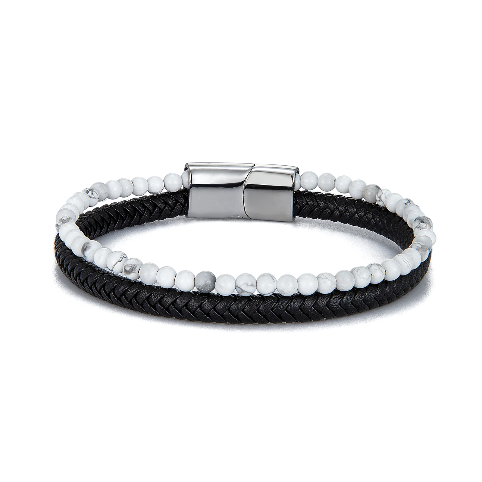 Handmade Jewelry Natural Stone Man Leather Bracelet Lava Stone Lapis Lazuli Tiger Eye Bead Man Braided Leather Bracelet