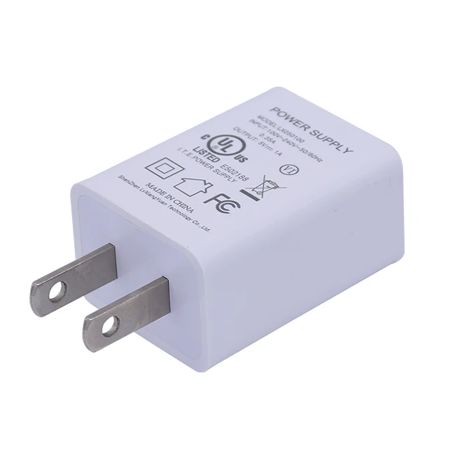 5W Output current 5V 1A USB Charger Fast Wall Charger Input 100-240V ABS+PC RoHS Certified 3 Years Weho Power Supply