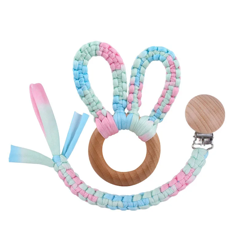 Handmade Macrame Braided Baby Pacifier Clip Wooden Dummy Chains Pacifier Holder For Boys and Girls