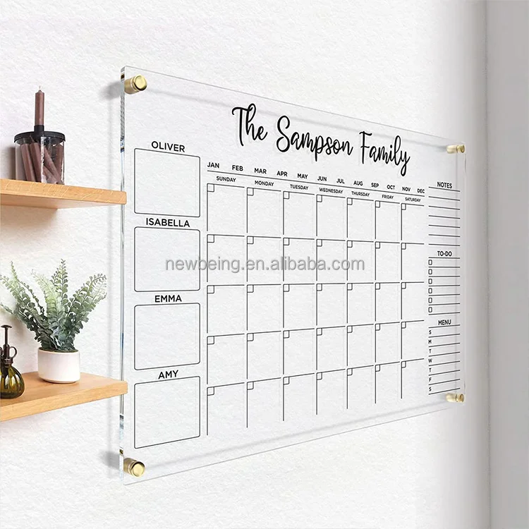 Custom Acrylic Family Weekly Planner Personalized Monthly Calendar Dry Erase Board For Wall