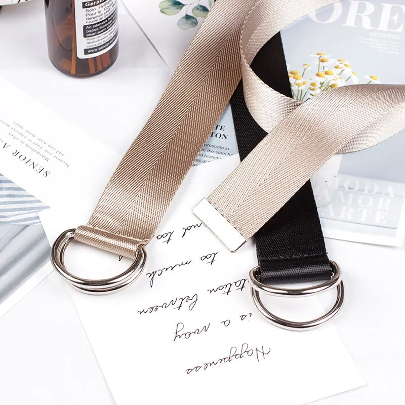 Fashion canvas Webbing lady chastity belt with double ring customized Casual women metal buckle nylon belt
