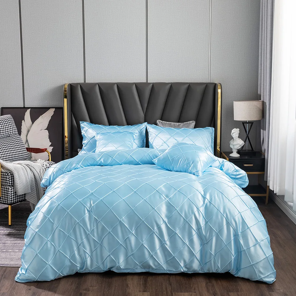 Wholesale 3 Pieces Cooling Geometric Satin Bedsheets Queen King Size Bedding Bed Sheet Sets