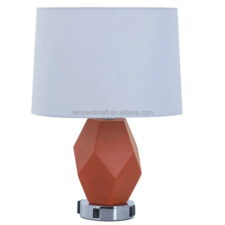 square white marble table lamp with switch and power outlet  in the base for home decor bedroom hotel lobby hotel Guestroom