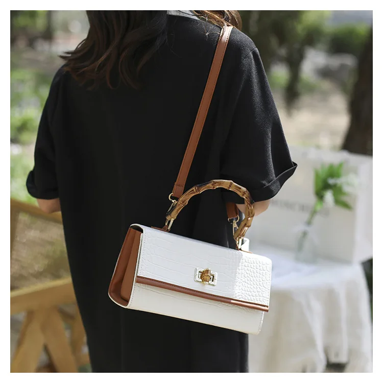 Custom women purse bamboo ziplock bag ladies purse small handbag bamboo handle bag