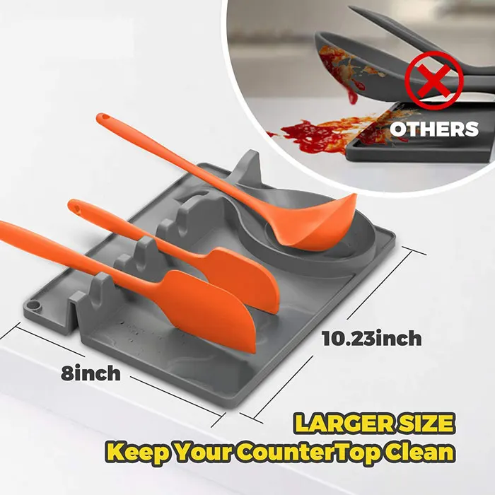New Silicone soup spoon holder 2 in 1  Silicone Spoon Rest for Stove Top, Upgraded Utensil Rest with Drip Pad Include 5 Slots &