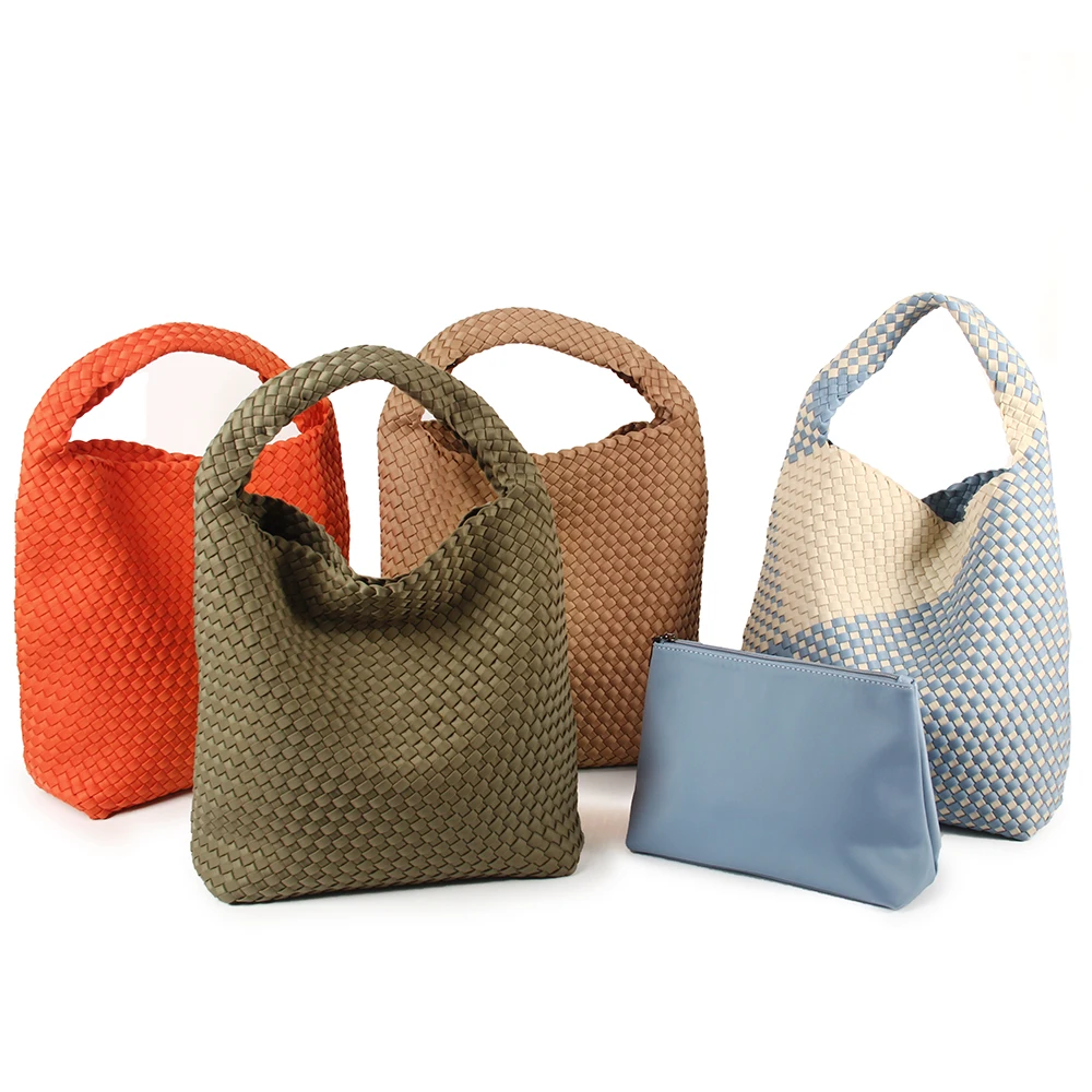 Fashion large shoulder woven Bags Neoprene Woven Large Summer Beach Travel Totes and Purses Vintage Handmade Shoulder Bags