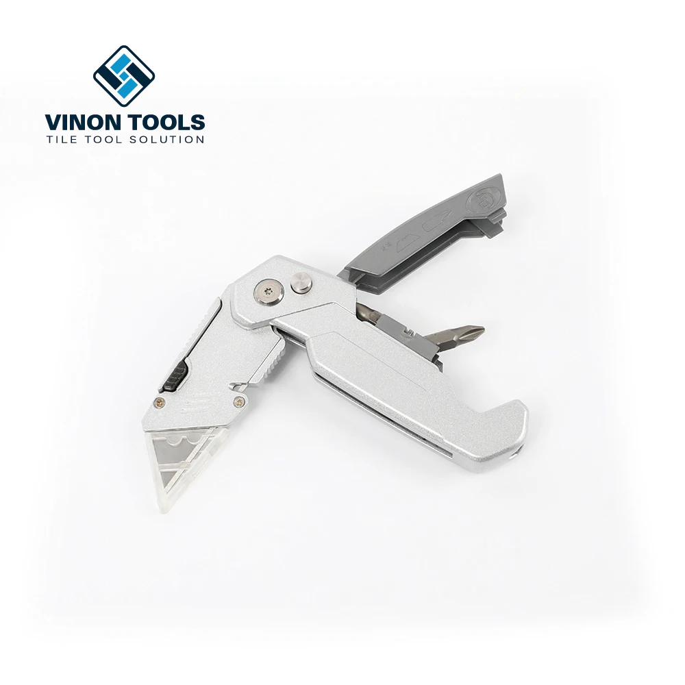 Silver multifuction retractable mini small fold out utility folding knife with simple screwdriver