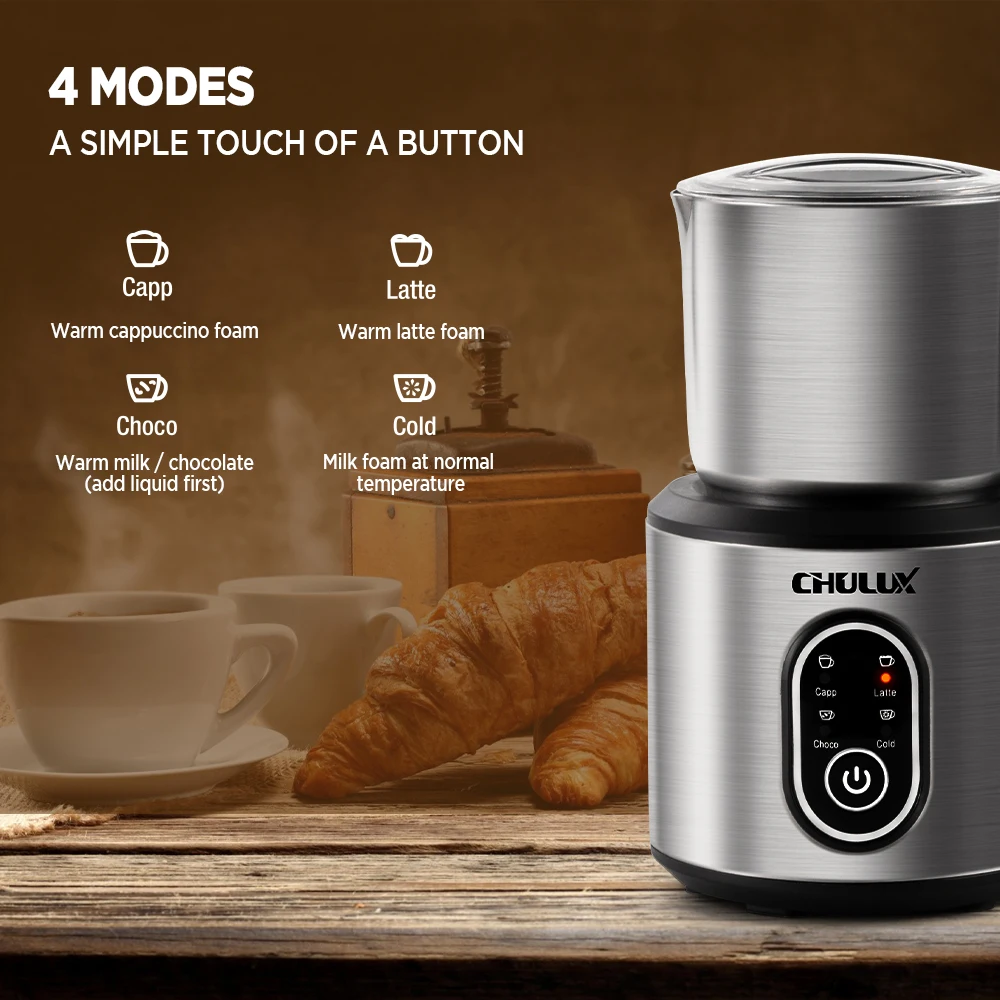 Chulux 4 in 1 Electric Milk Frother Steamer for Coffee Hot Chocolates