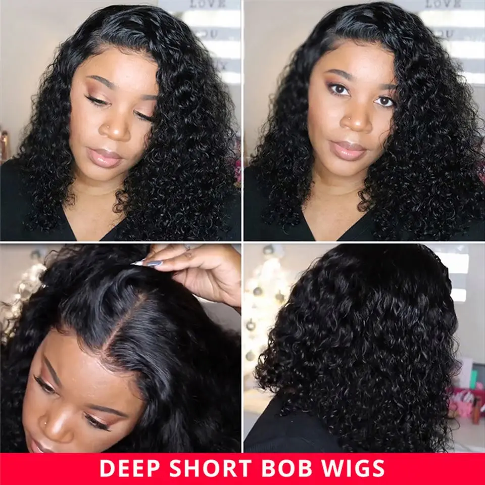 Cheap Lace Frontal Human Hair Bob Wigs Deep Curly Wave Short Bob Wig Human Hair HD Full Lace Front Wig For Black Women