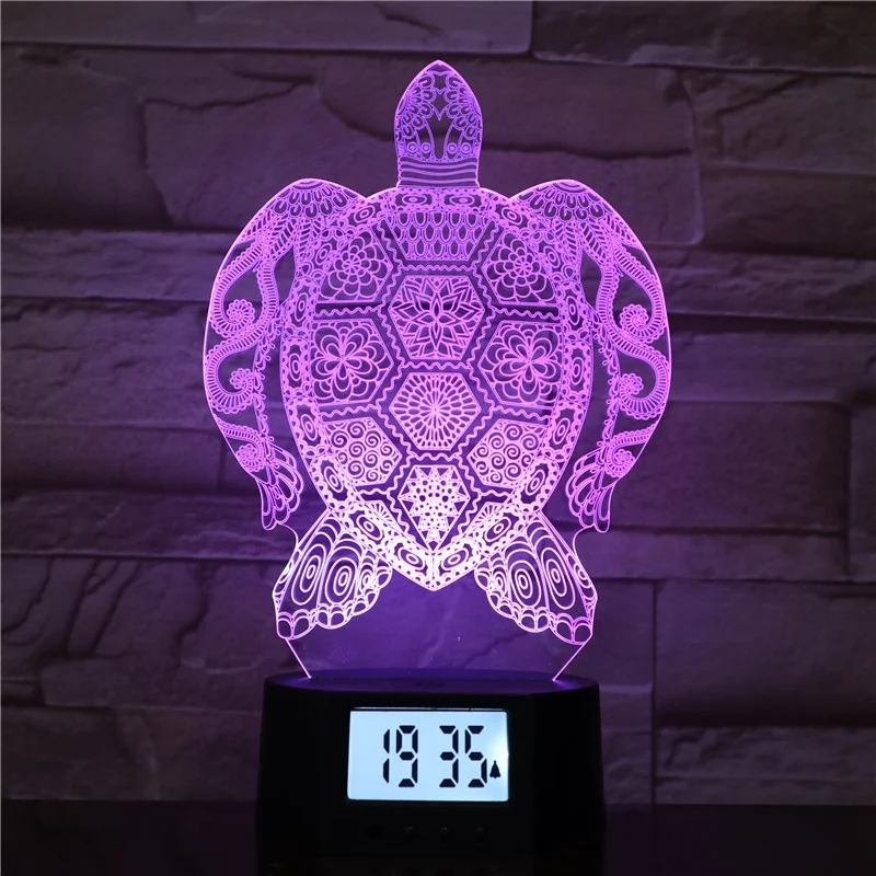 
KS 3D-760 Sea turtle shape 3D led light night alarm clock table lamp for festival gift 