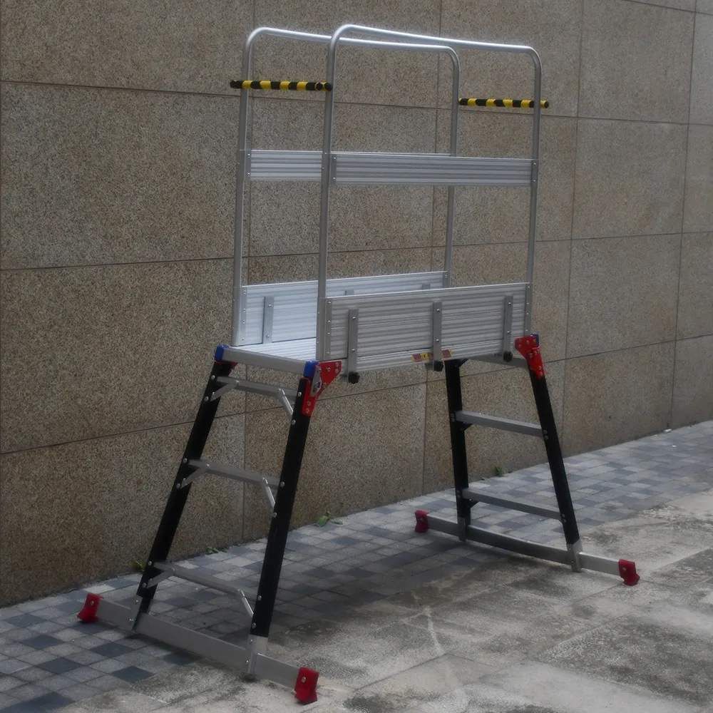 Mobile portable fiberglass ladder with safety fence workbench scaffold electrician insulated herringbone ladder