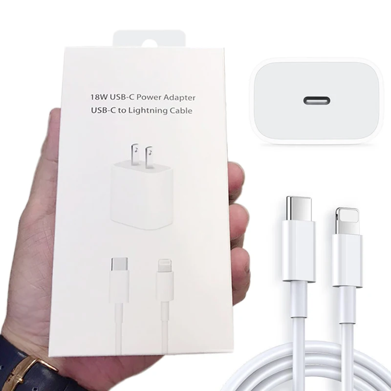 Factory price Fast Charger 18W PD Charging head with Type C USB C Cable all in one packing for apple phone