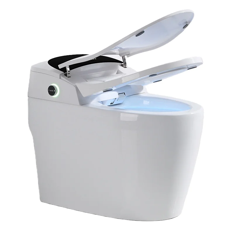 Modern Intelligent Electronic Ceramic Toilet Automatic Flush Bidet Floor Mounted Elongated Water Closet Includes Remote Bathroom
