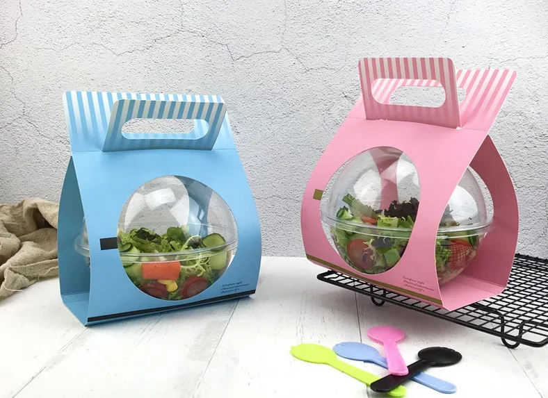 Poke Bowl Plastic Packaging Poke Bowl with Paper Card Carry Packaging Custom