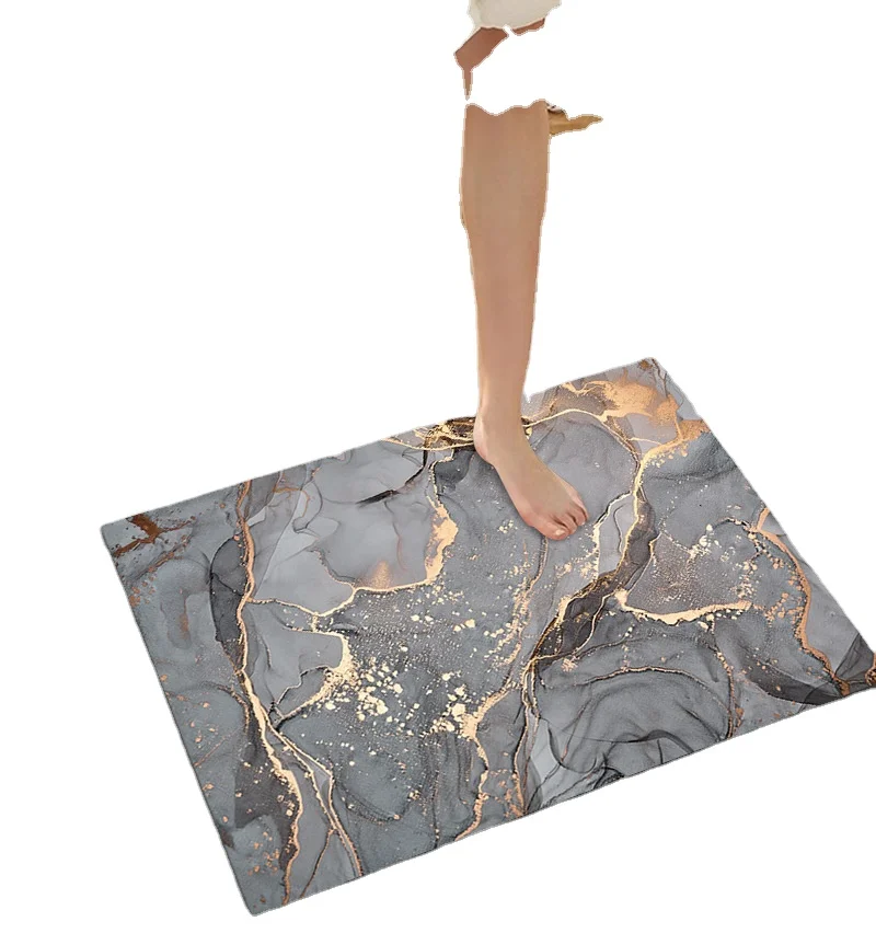 European luxury marble patterned diatomaceous earth floor mat, quick drying foot mat, absorbent and non slip pad
