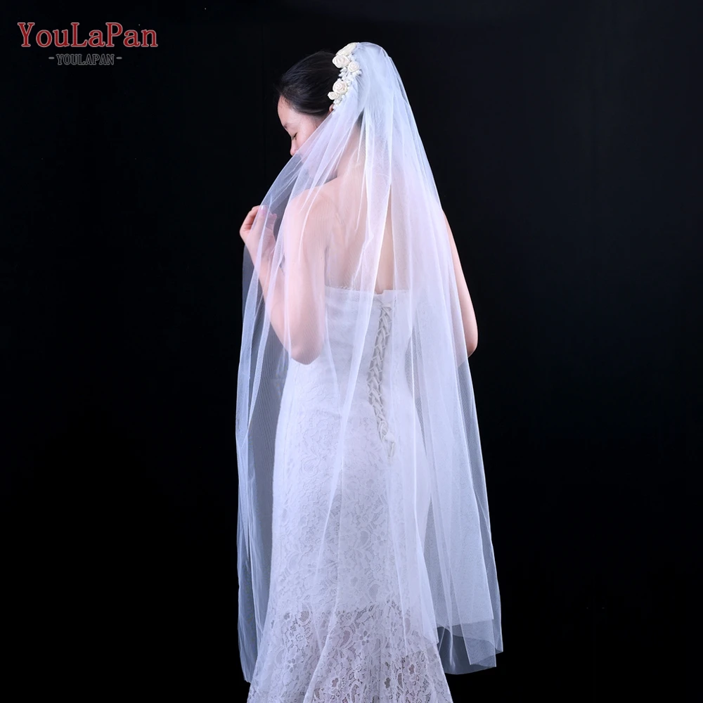 Youlapan VS323-I Мода ручной работы цвета слоновой кости, украшенное искусственными отделкой Фата; Жемчужно-белые свадебные вуали Соборная Длинная свадебная фата