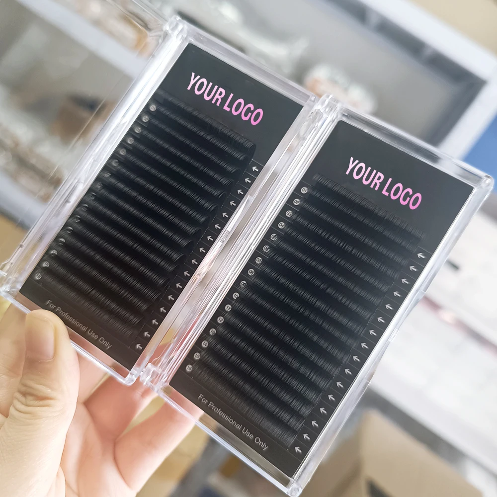 Wholesale Matte Dark Black Volume Silk Eyelash Extensions volume Individual Cashmere Supplies Lash Trays