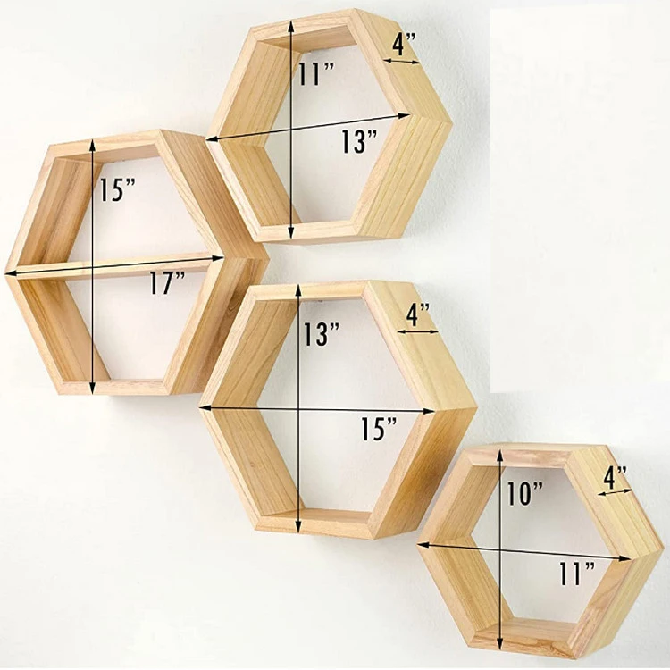 Best selling nature wood sturdy Wall Hanging Honeycomb Decor hexagon shelves