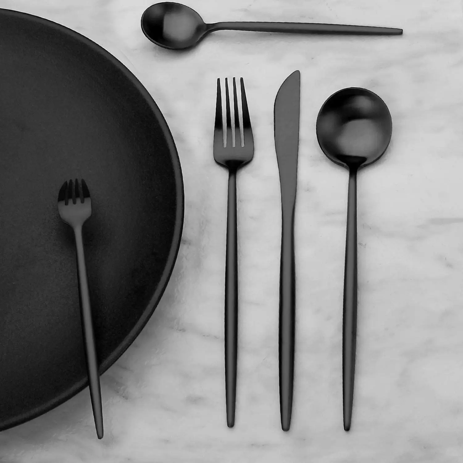 Wholesale Spoon Fork Knife Restaurant Silverware Wedding Bulk Hotel Cutlery Stainless Steel Matte Black Flatware Set