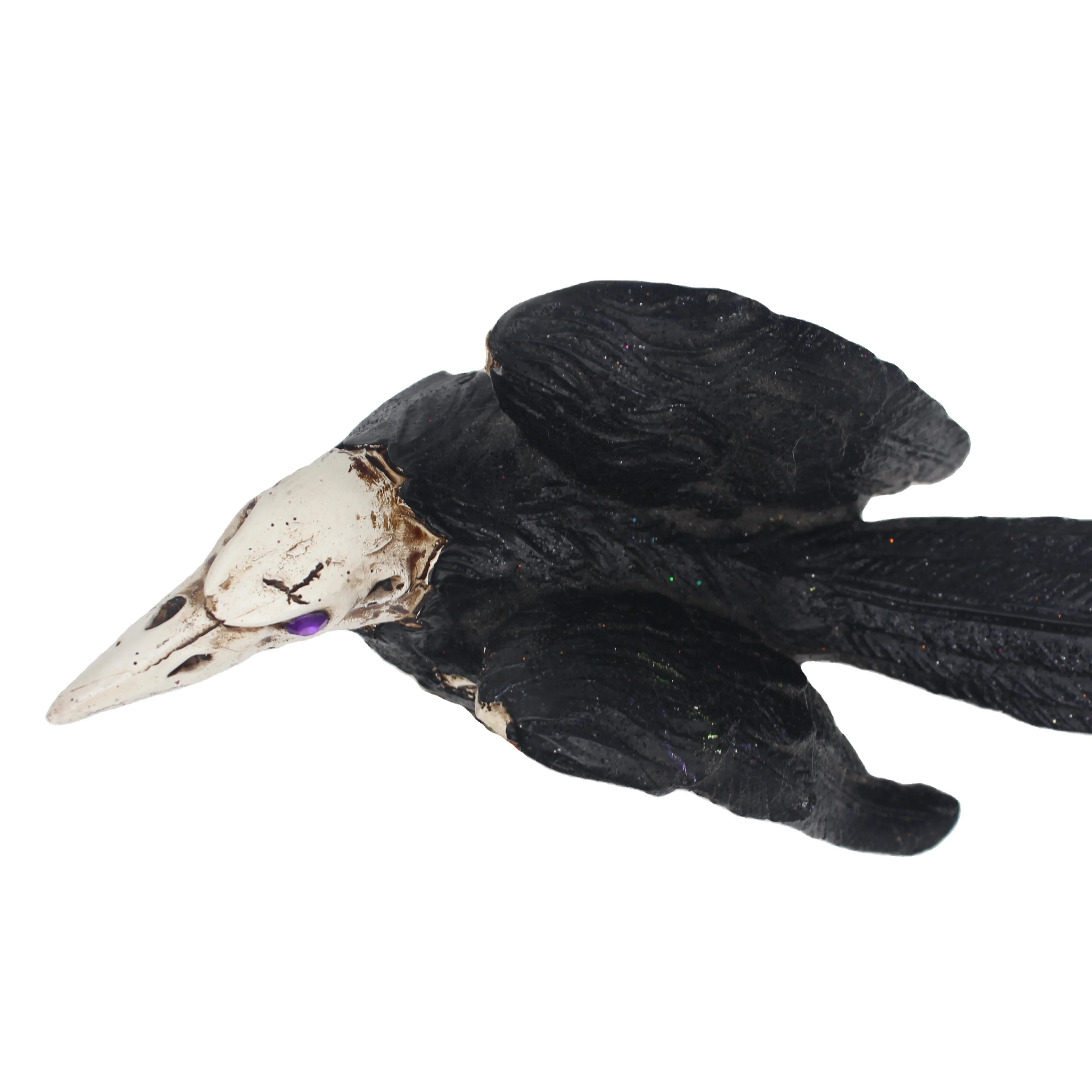 Custom Resin Crafts Vintage Black Crow Skull Head Figurine Ornament Skeleton Bones Gothic Art Glitter Halloween Decorations