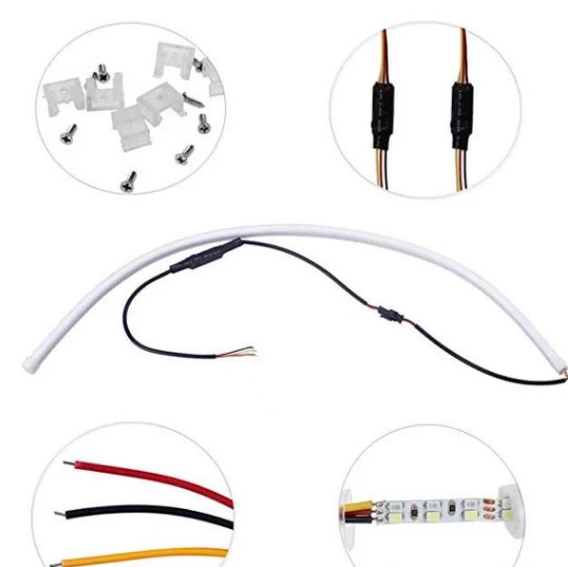 
Factory direct car led tear eye light light guide bar 60CM soft light bar dual color turn signal 30 45cm silicone strip 