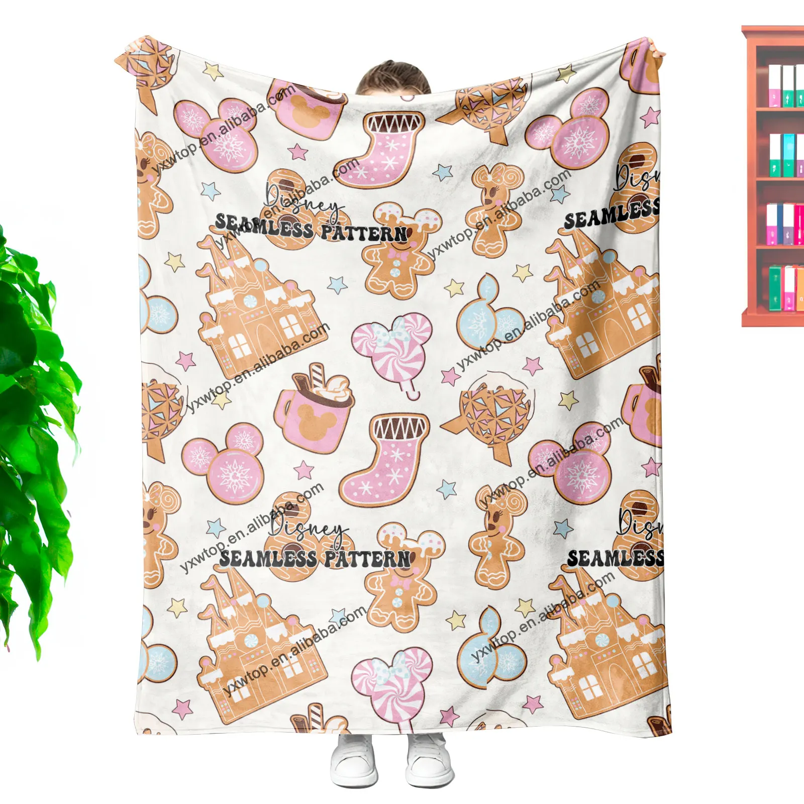 custom Magical Christmas Cookies Castle Cookie Mouse Park Snacks Seamless Pattern  plush coral fleece travel throw blankets