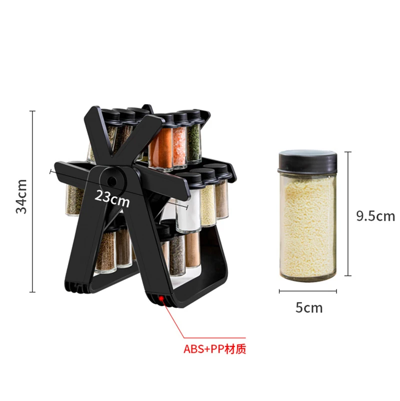 18pcs Kitchen Cabinet Ferris Wheel Glass Seasoning Rack Rotating Organizer Spice Glass Bottle Storage Jar