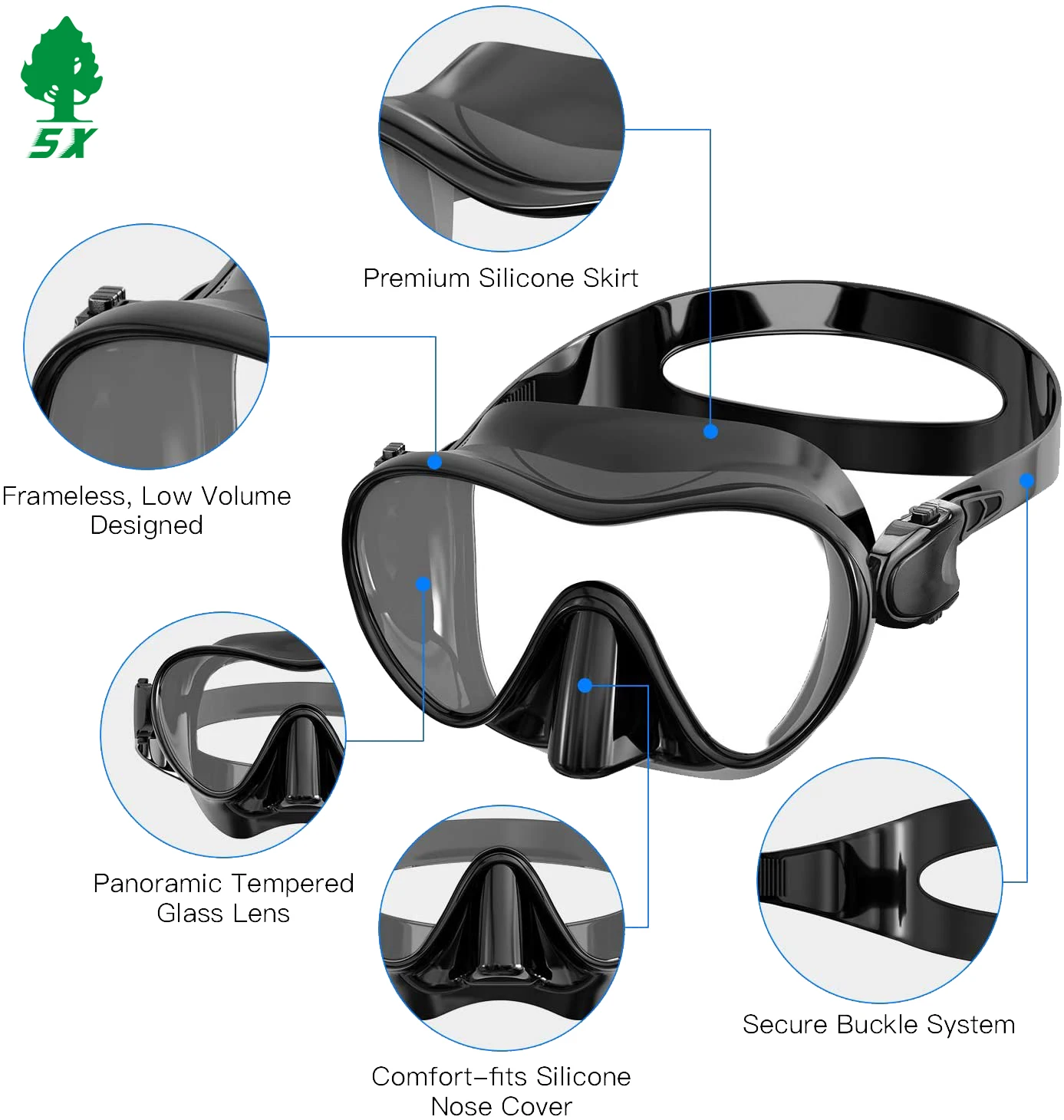 2022 Hot Sell Anti-Leak Kids Adult Size Half Face Mask Diving Snorkel Set