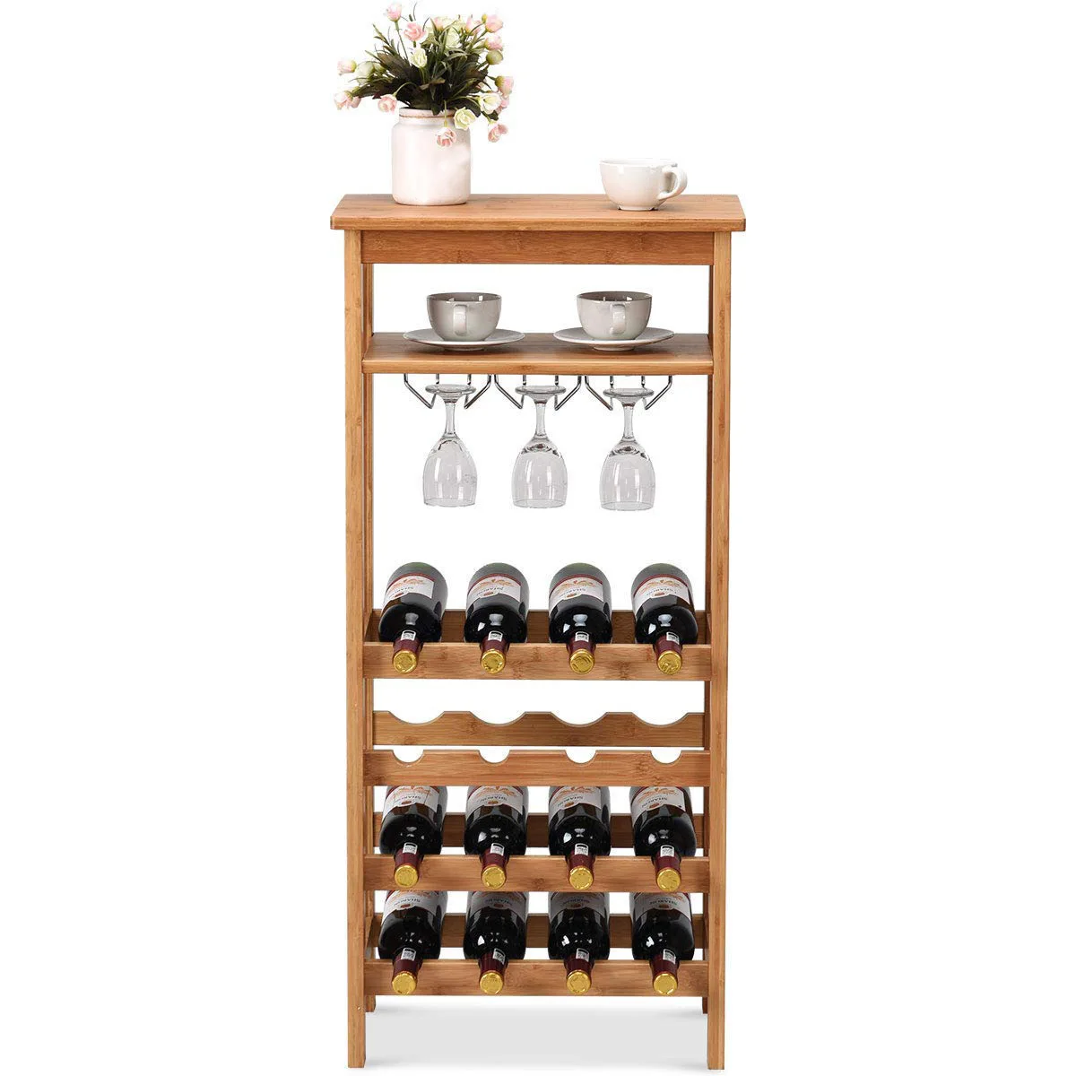 6 tier freestanding wine holder bamboo wine rack wine bottles storage display shelf rack for kitchen Bar Cellar