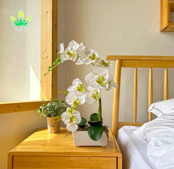 Orchids Artificial Flowers Orchid Plant in Pot  Phalaenopsis  Orchid for Home  Office Living Bedroom Table Centerpiece Decor