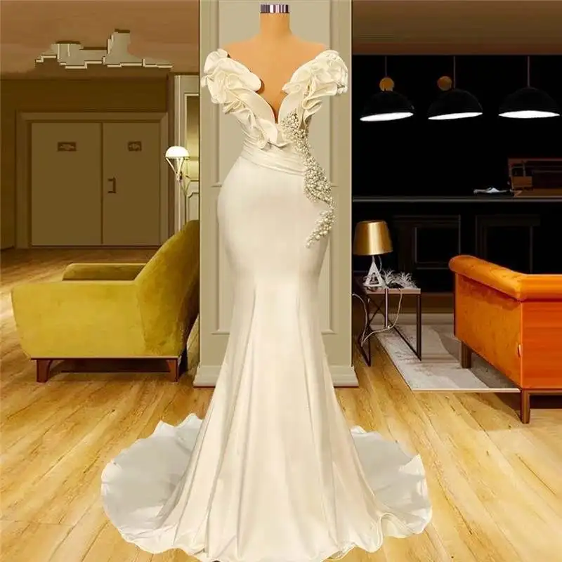 AL1813 Factory wholesale custom cheap dresses women party plus size white luxury Christmas bridal mermaid wedding dresses