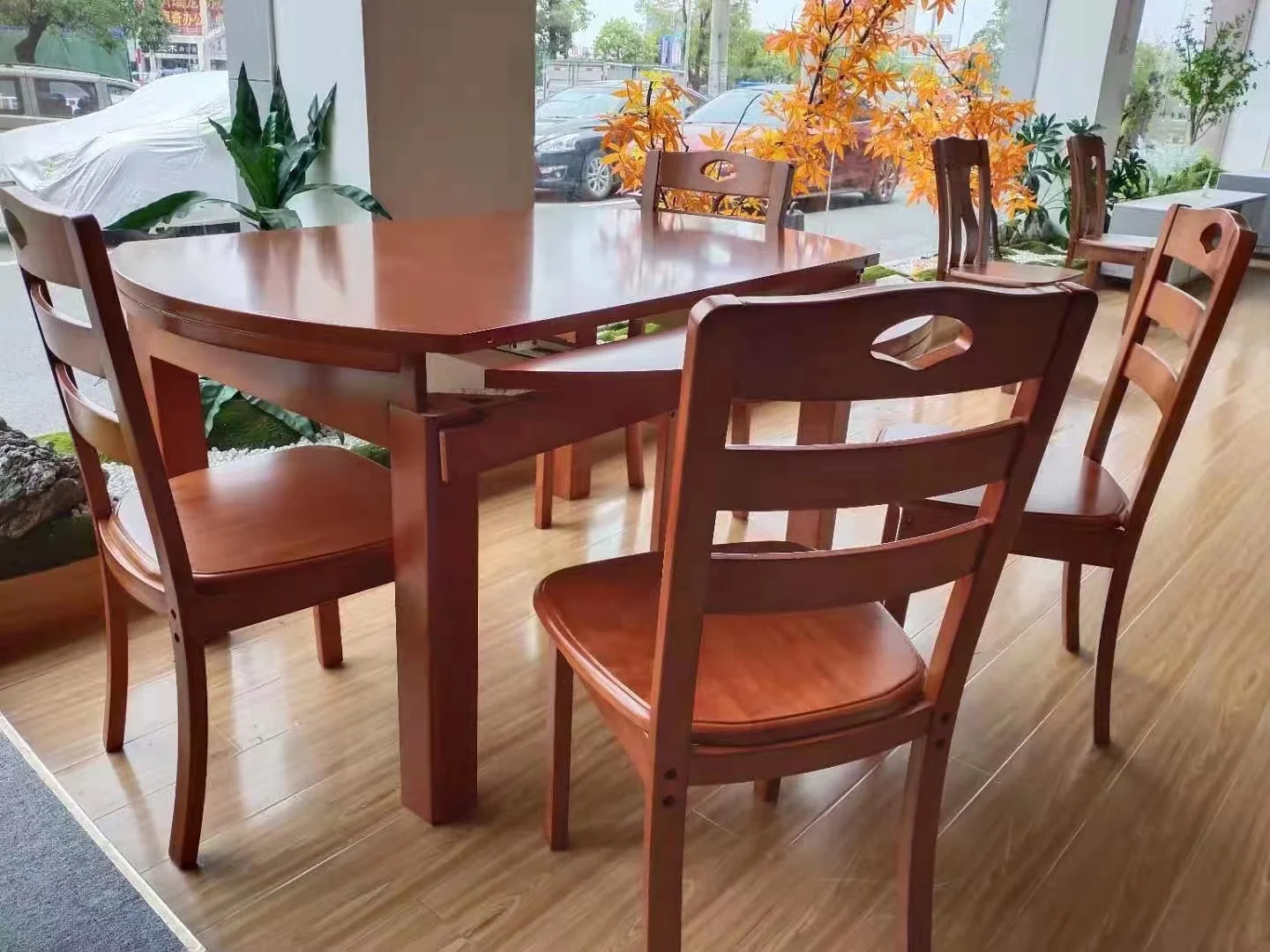Factory Modern Dinner Table Set 6 Chairs Home Furniture Rubber wood Chair Solid Wood  House Round Rotating Dining Tables