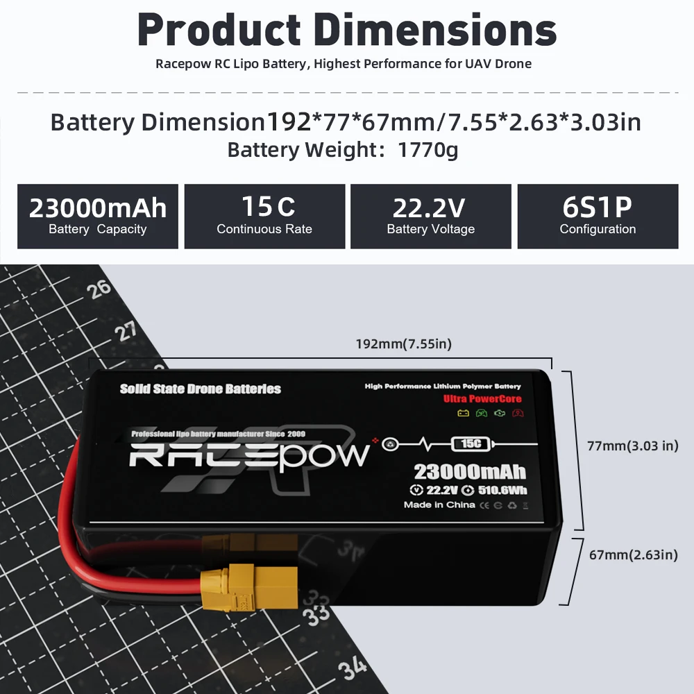 Manufacturer 6s/12s 16Ah 18Ah 23Ah 30Ah Lithium Polymer Batteries Solid State Battery with Higher Density for VTOL