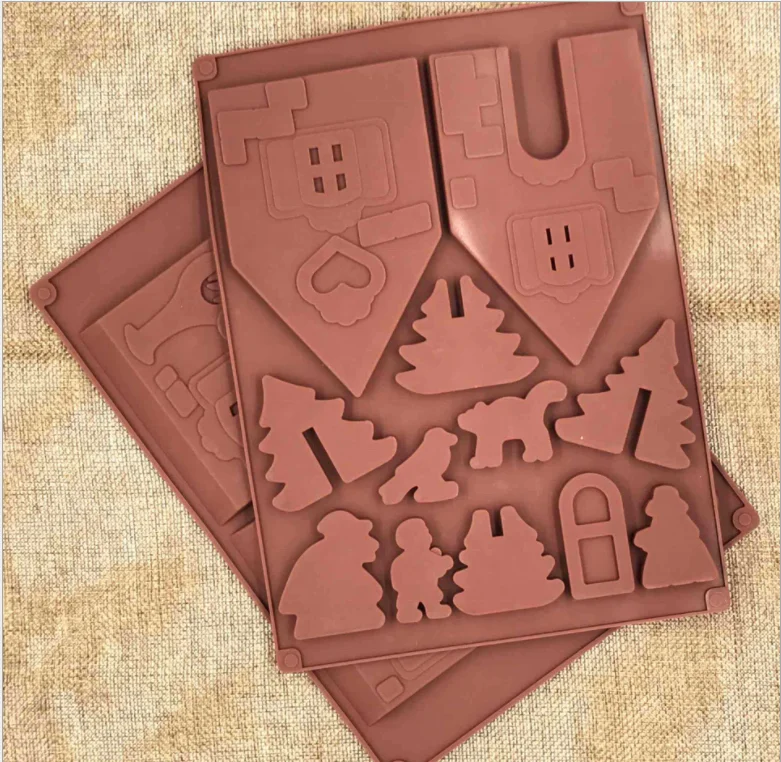 Silicone Christmas Chocolate Candy Gingerbread House Mold