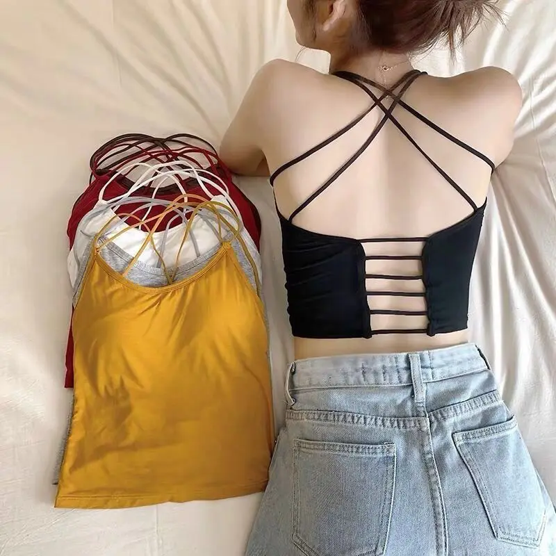 Спортивный жилет из модальной ткани для женщин с открытой спиной и красивой спинкой, бюстгальтер с подкладкой, женский топ на бретелях