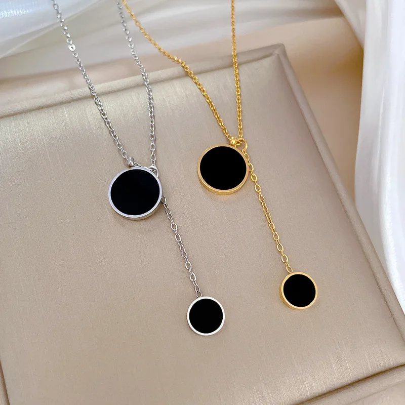 Stainless Steel Necklaces Round Minimalist Light Luxury Pendants Two Accessories Best Friend Necklace For Women Jewelry