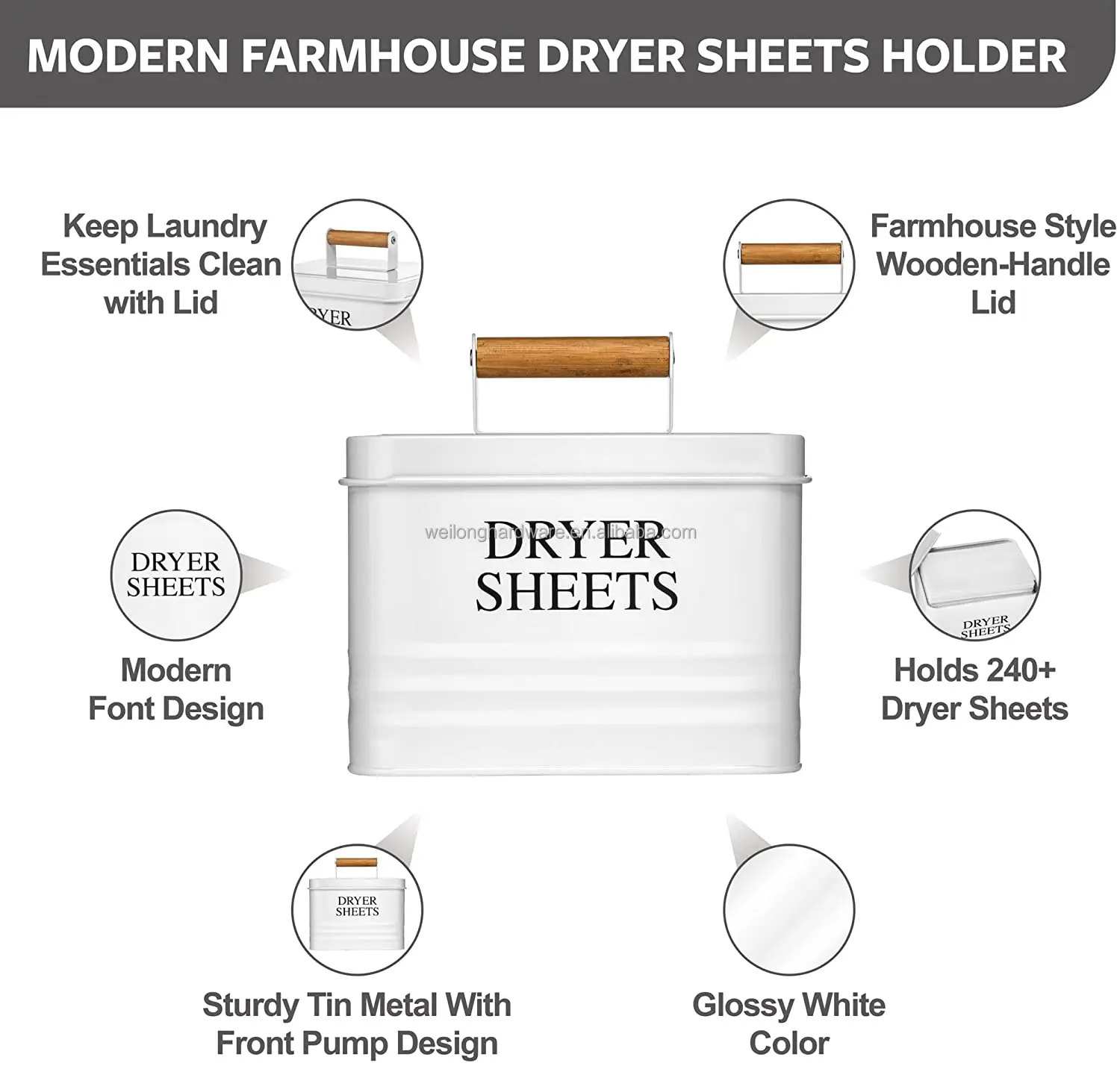 Home Metal Laundry Dryer Sheets Holder Fabric Softener Dispenser with Handle for Laundry Room Decor Laundry Organization Storage