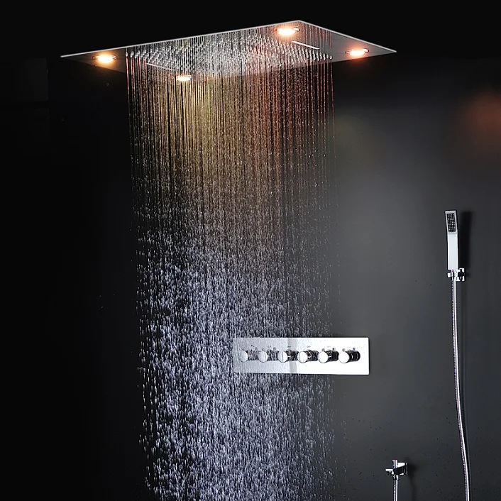 Modern 600*800 MM Ceiling Concealed Mounted rainfall waterfall rain curtain mist led shower set