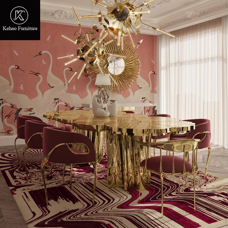 Boca Do Lobo Gold Brass Dining Table Irregular Contemporary Stainless Steel Golden Tree Roots Dinning Table For 10/12 Persons