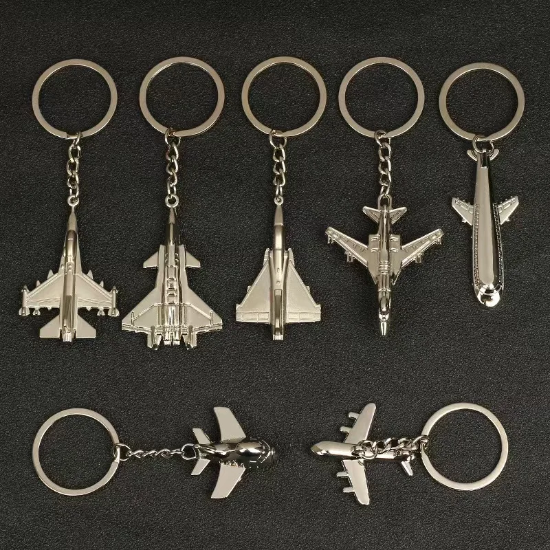 Metal Key Chain Fighter Aviation Airplane Keychain Three-dimensional Hanging Aircraft Key Ring Souvenir Gift Silver Aviation