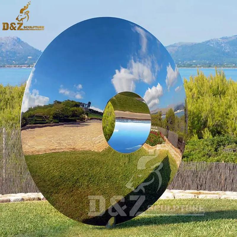 modern metal decorative sculpture circle 304 mirror finished garden stainless steel sculpture