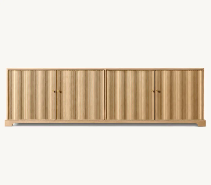 Modern American style living room wood media console French contemporary oak wooden 4-door media console