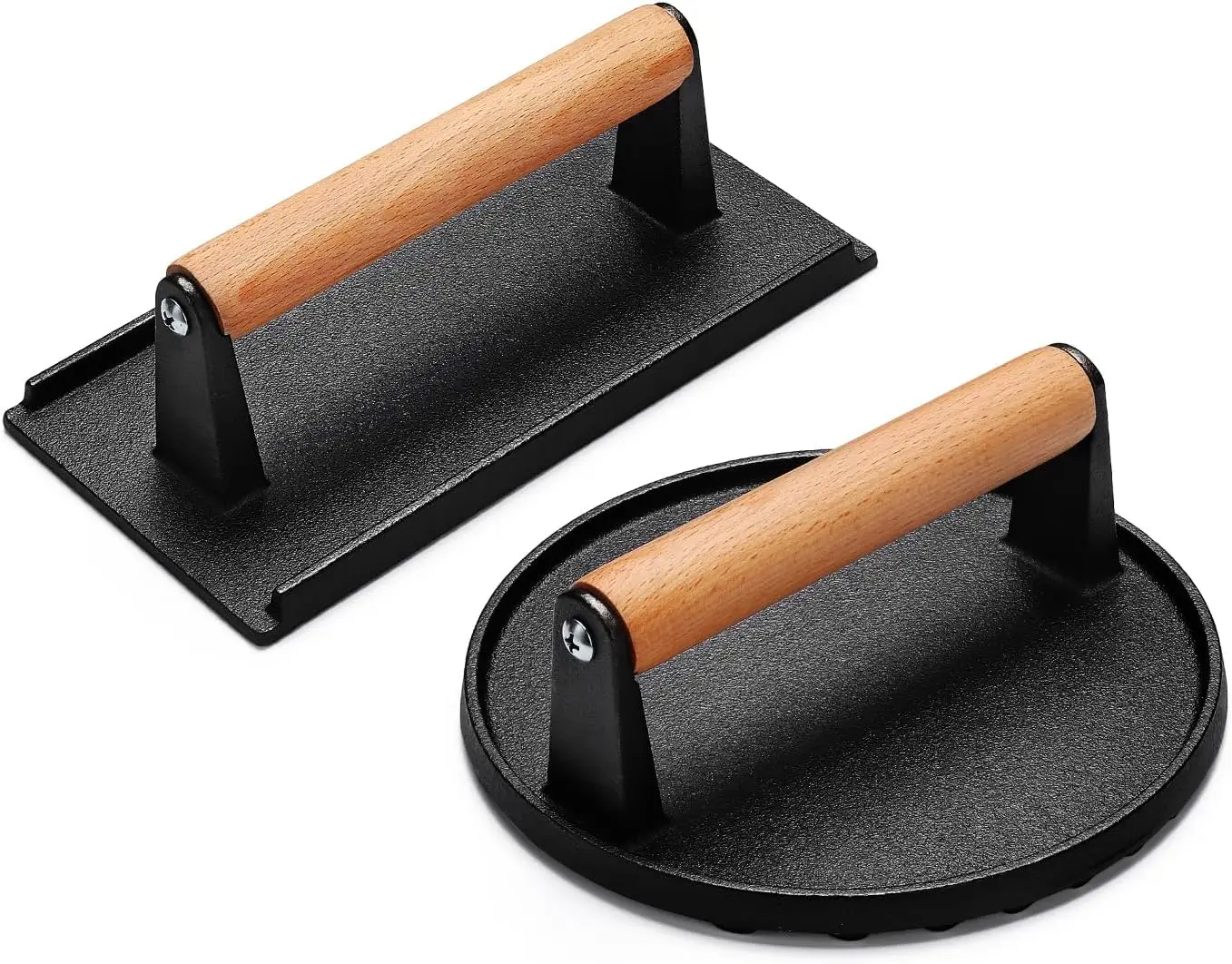 Smash Burger Press for Blackstone Griddle, Heavy Duty Cast Iron Bacon Grill Press with Wood Handle, Meat Steak Weight