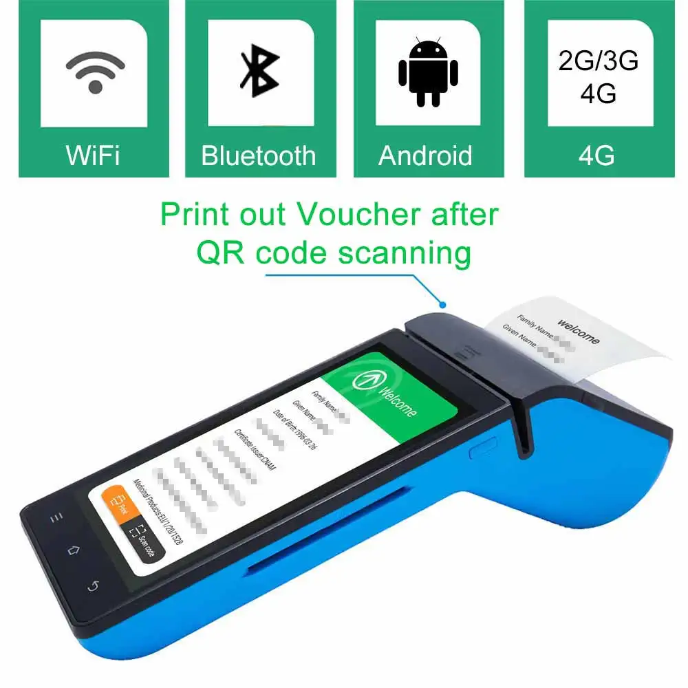 5,5 дюймовый дисплей Android Wifi 4G pos принтер для этикеток ручной зеленый пароль сканер qr-кода