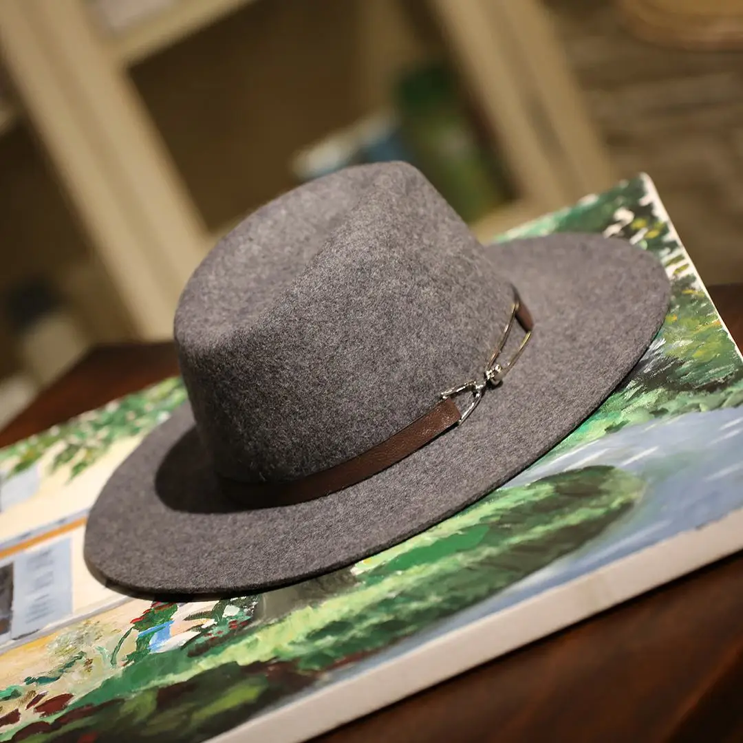 Factory Wholesale Pure Color Top Hat With Decoration Felt Hats Women Wide Brim