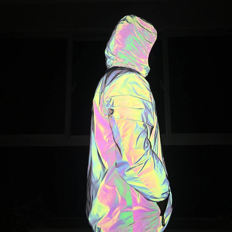 Latest design Unisex Windbreaker Rainbow Reflective Jackets Full Zip Jacket For Men