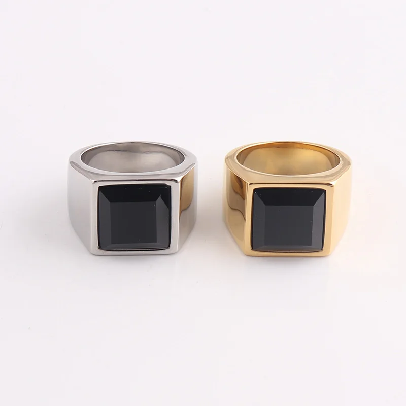 Dark Luxury 2022 new design stainless steel women ring IP Gold plated natural gem stone Men ring